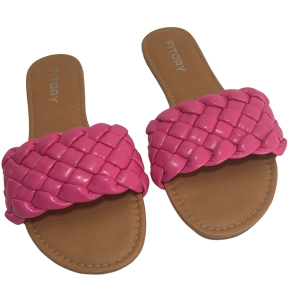 FITORY Flat Sandals Open Toe Slip On with Braided Strap Hot Pink Women’s Size 9 - Picture 4 of 6